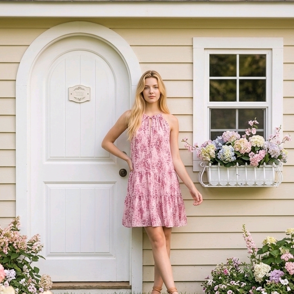 DREW Pink Floral Sleeveless Dress